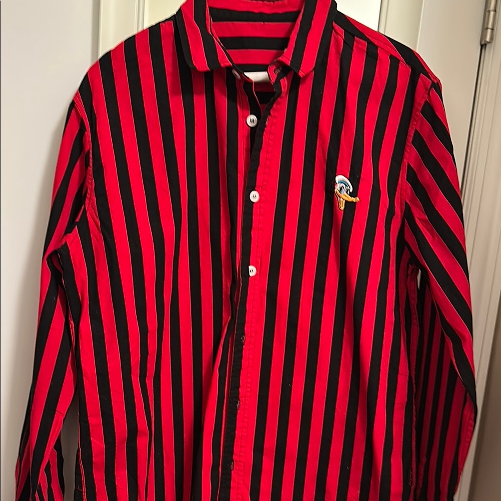 Bold Red and Black Casual Button Down Shirt